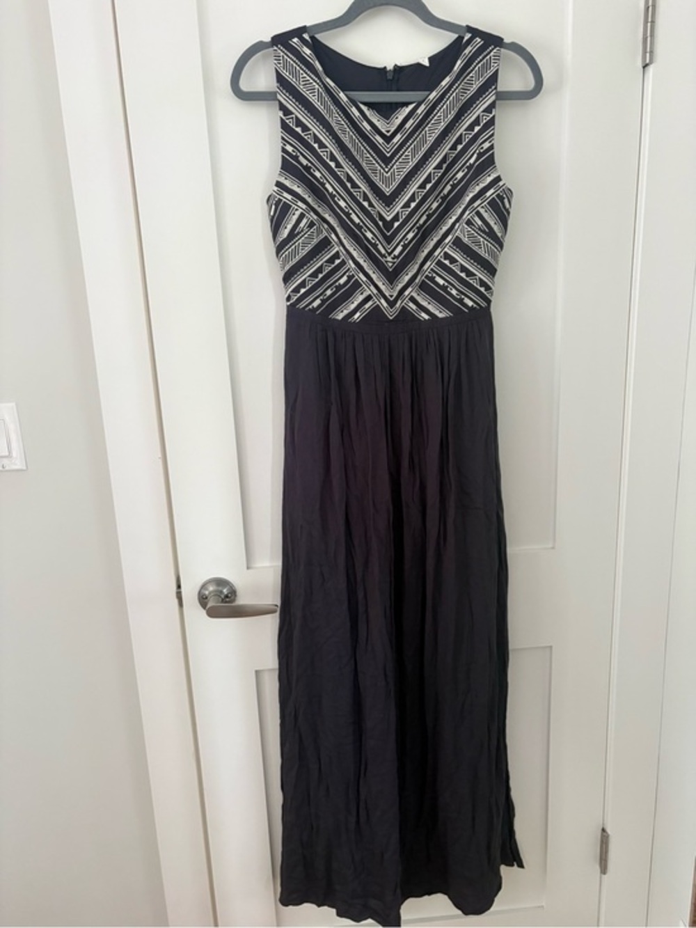Gentle Fawn Gray‑Blue Maxi Dress Rayon Sleeveless Geometric Bodice Size Small